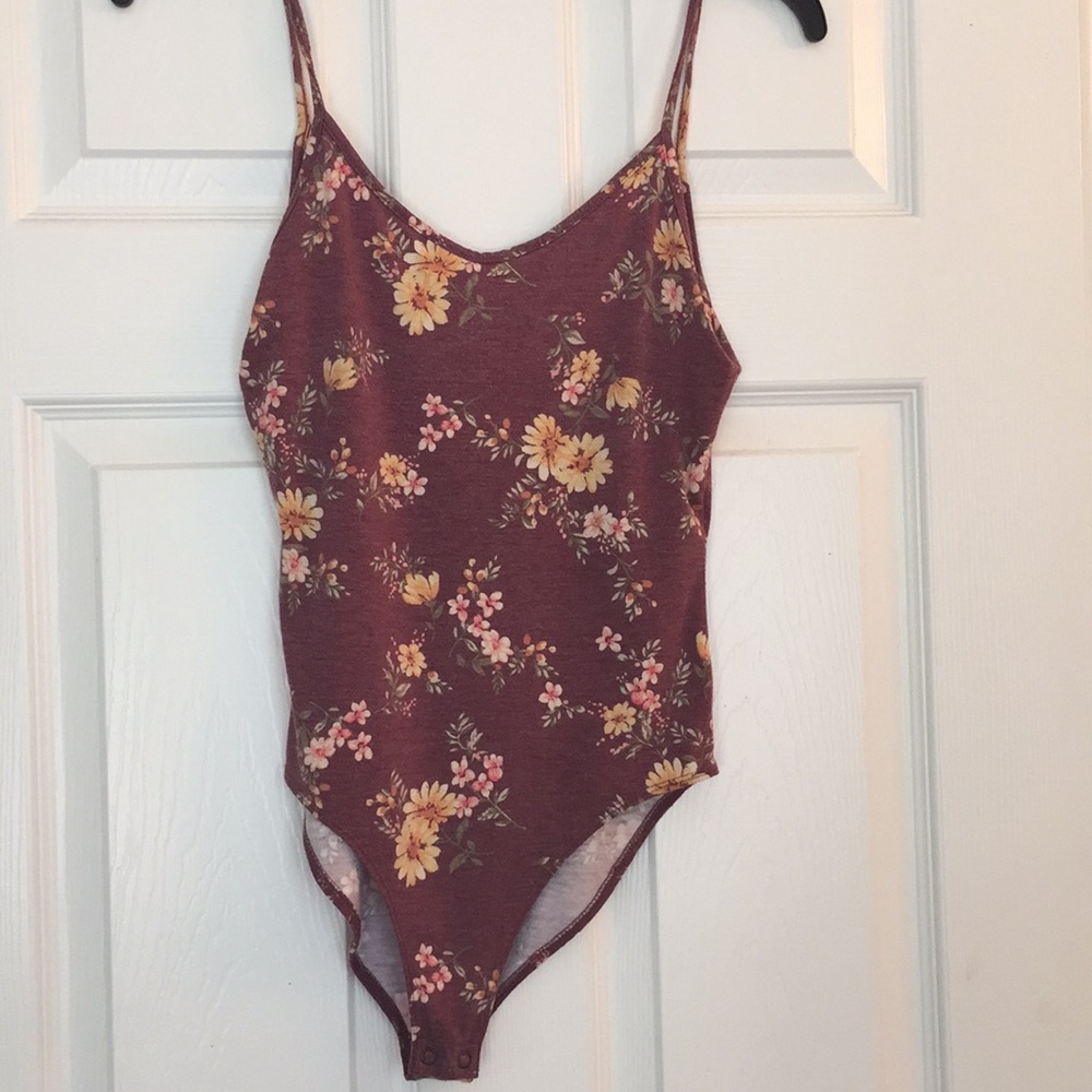 Burgundy floral body suit